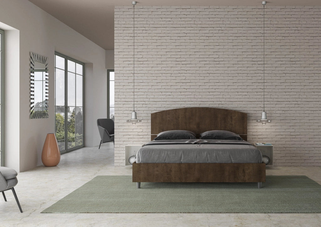 Letto Matrimoniale 160x190 cm con Rete e Contenitore Dora Noce