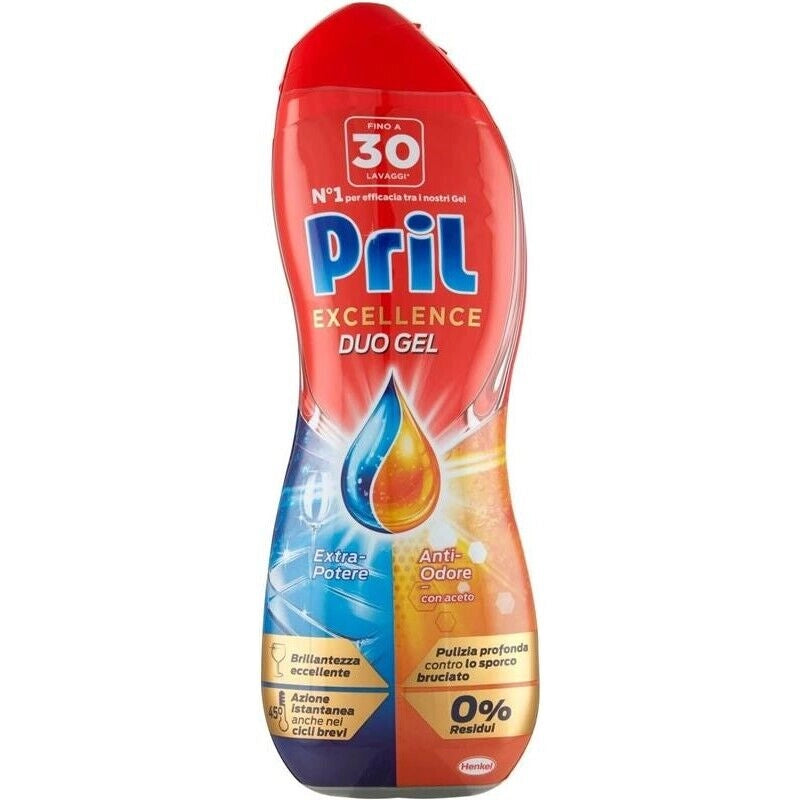 SET 8 PZ PRIL GOLD GEL PER LAVASTOVIGLIE IN FORMATO DA 540ML ANTIODORE ALL'ACETO