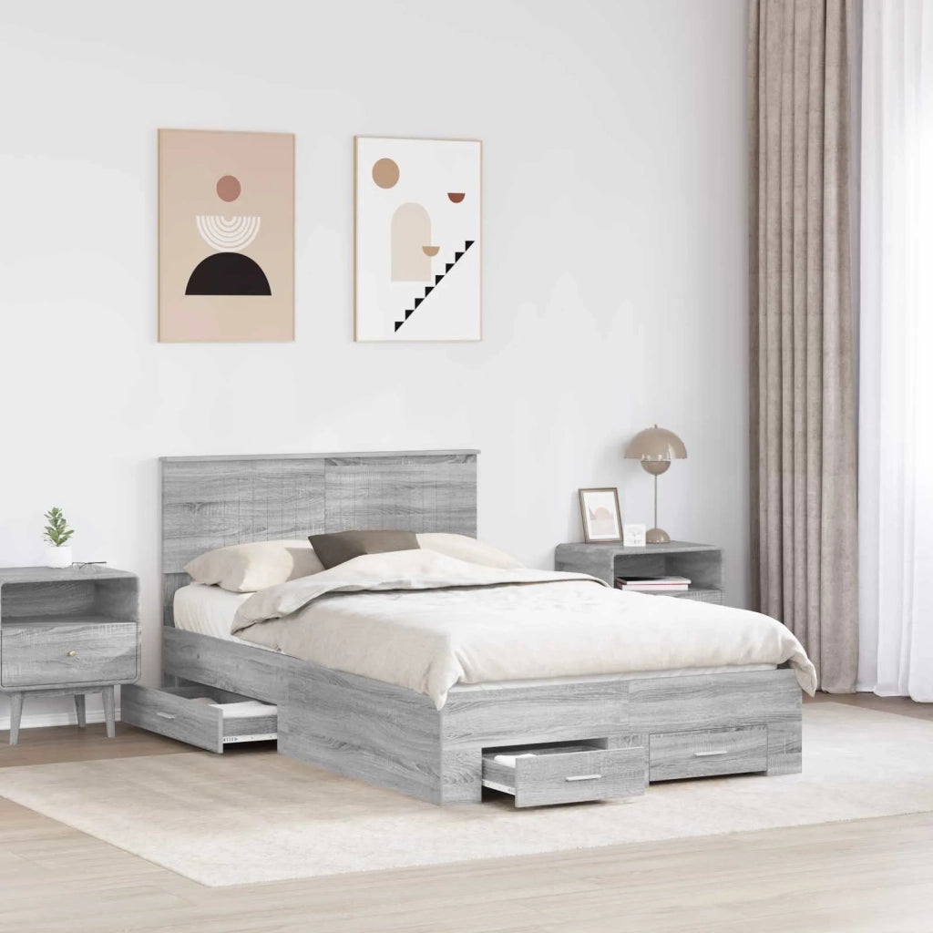 Letto matrimoniale | Letto per adulti | Struttura del letto con testiera Grigio Sonoma 120 x 190 cm