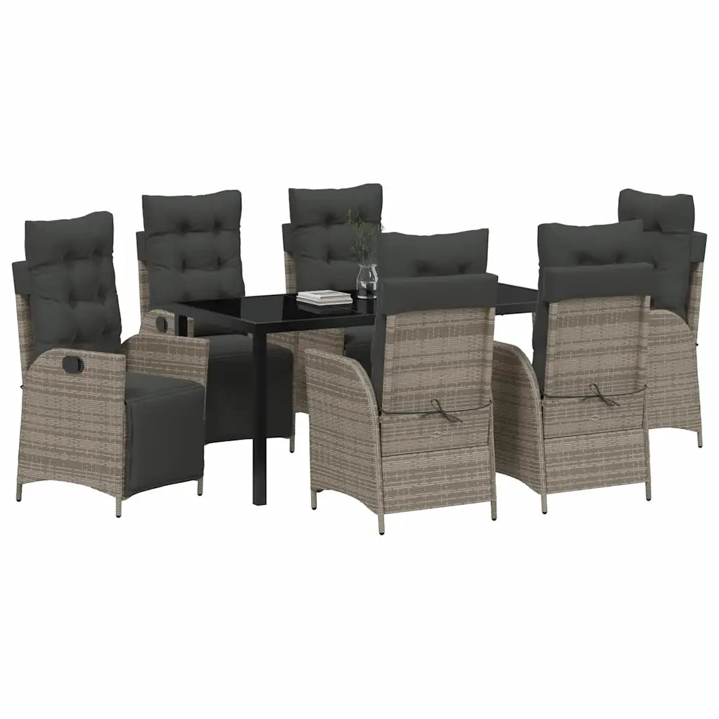 Set da Pranzo per Giardino con cuscino 7 pcs Grigio polyrattan