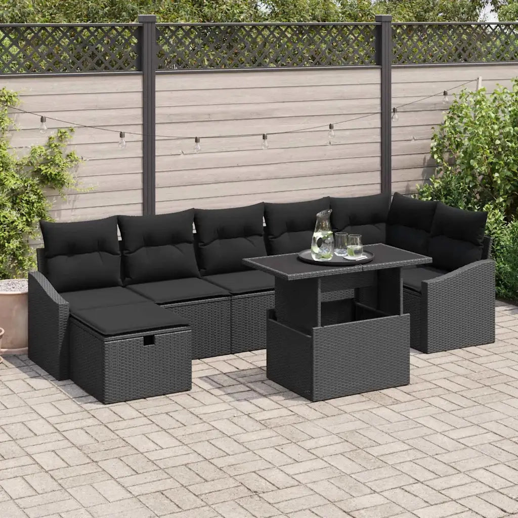 Set Divano da Giardino con cuscino 8 pcs Nero Poly Rattan 3359850