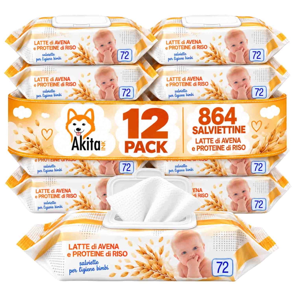 Akitaink 12 Pack Salviettine Latte di Avena e Proteine del Riso