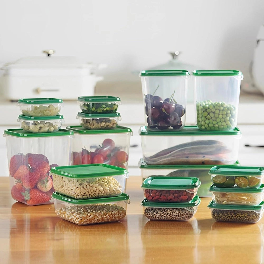 Trade Shop - Set 17pz Contenitori Per Alimenti Con Coperchio Impilabili Trasparenti Microonde -