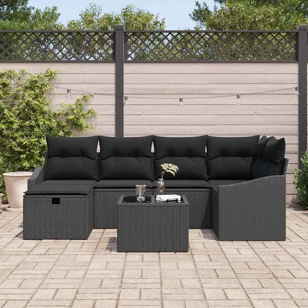Set di divani con cuscino con archiviazione Nero polyrattan 3359292