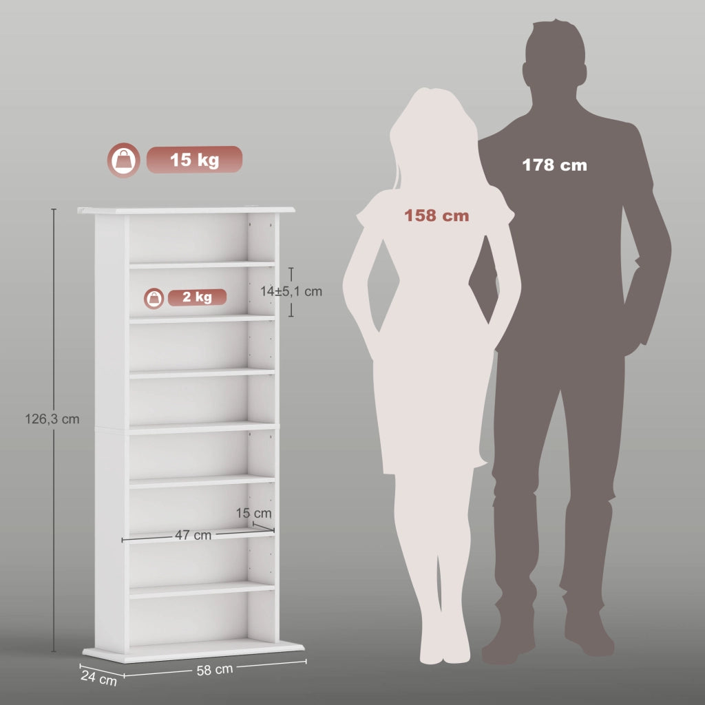 Libreria per CD e DVD con 8 scomparti e 6 ripiani regolabili ¨C zephmum ¨C bianco
