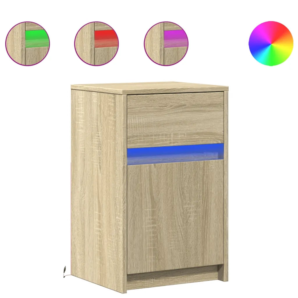 Comodino | Armadio da Notte | Mobiletto da notte con Luci LED Rovere Sonoma in Legno Multistrato