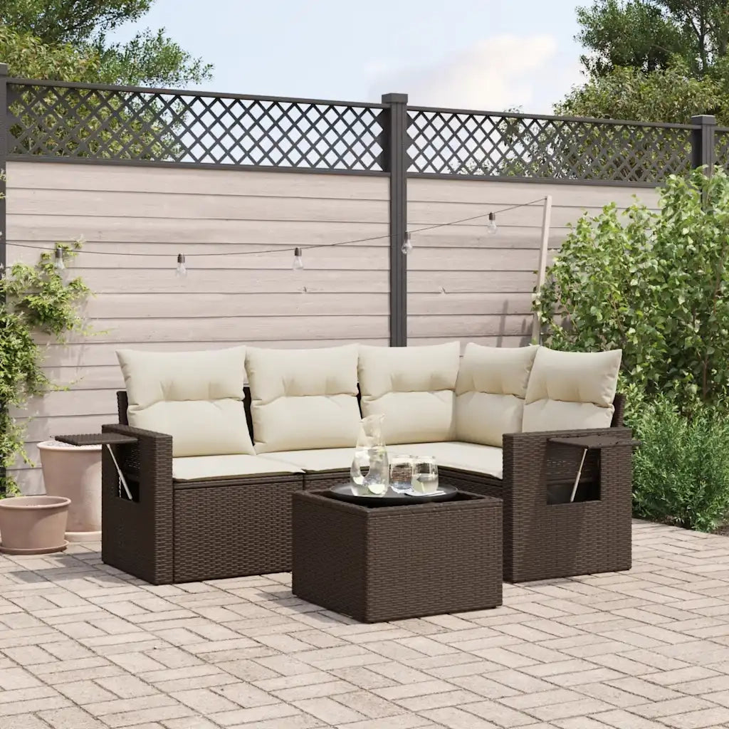 Set Divano da Giardino 5 pz con Cuscini Marrone in Polyrattan 3252460