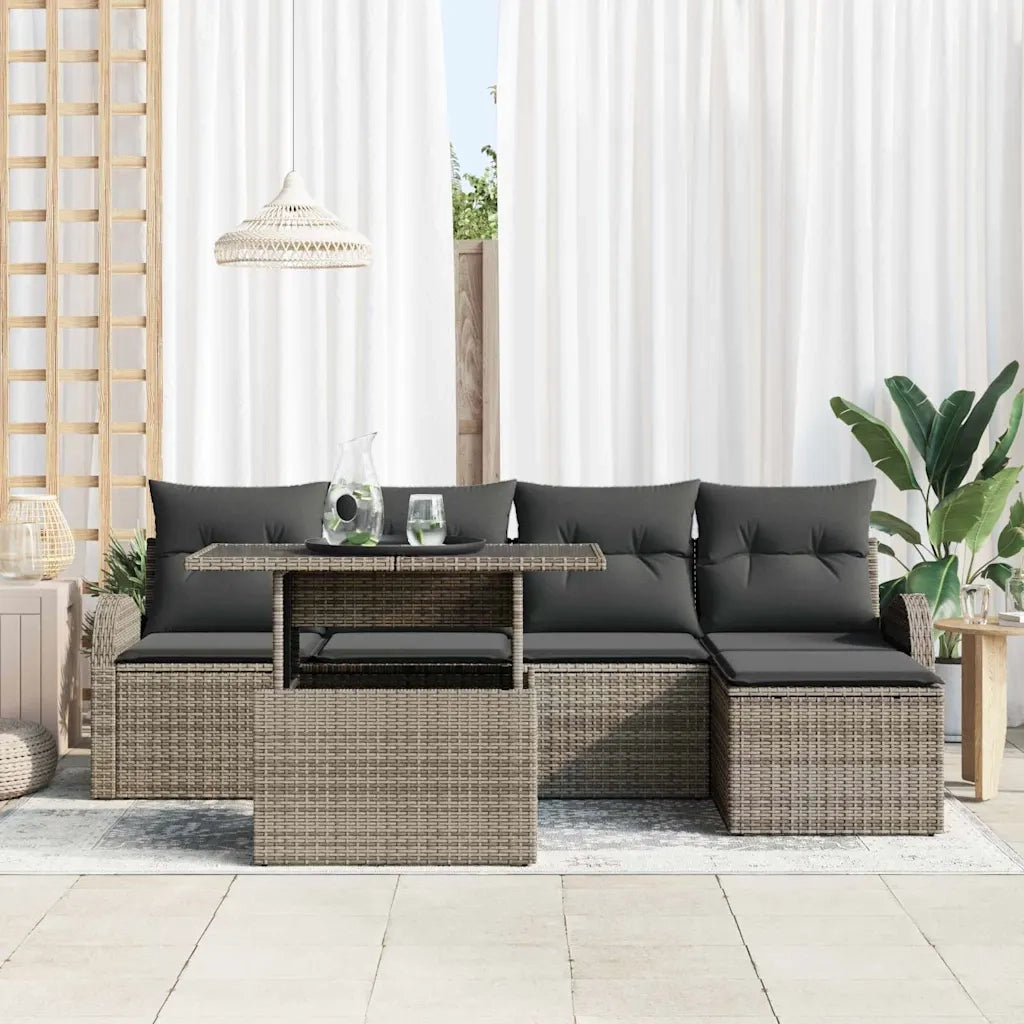 Set Divano da Giardino con cuscino 6 pcs Grigio Poly Rattan 3357362
