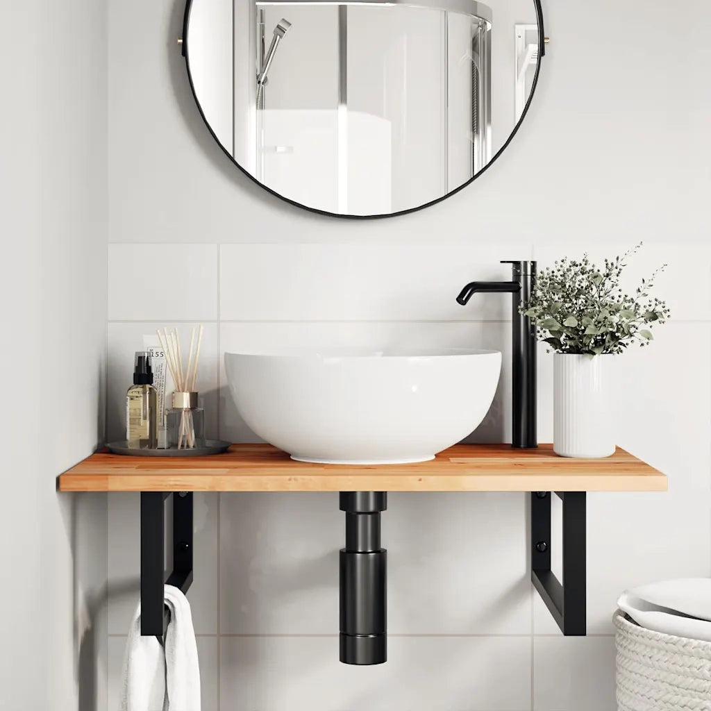 Piano da Bagno Finitura a Olio 80x50x2 cm in Legno di Acacia 3279694