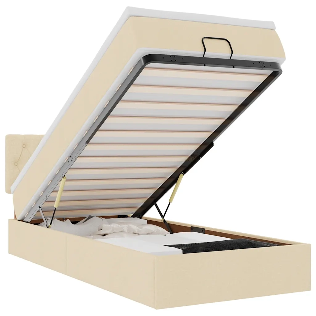 Pouf Letto con Materasso e LED Crema 90x200 cm in Tessuto 3312365