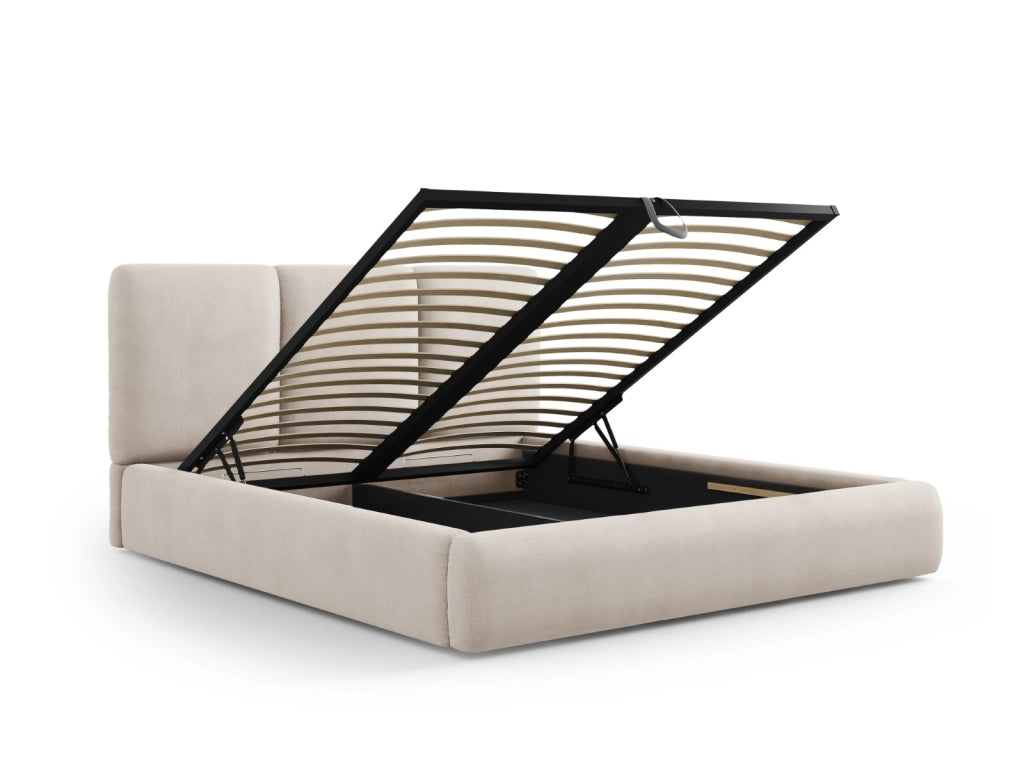 Cosmopolitan Design - Letto a cassettone con testiera "Nicolas" 160x200cm in ciniglia beige 