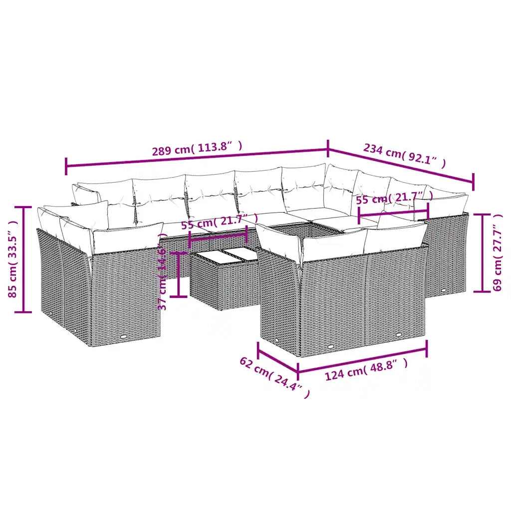 Set Divani da Giardino 13 pz con Cuscini Marrone in Polyrattan 3218543
