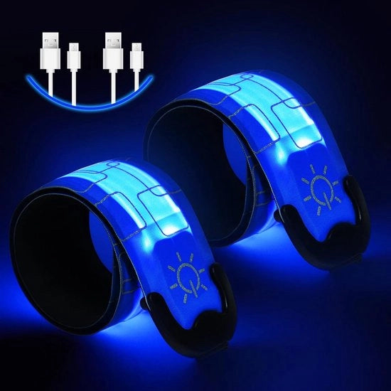 Pulsimetri a LED, 2 pezzi, caricabatteria, interfaccia USB, riflettente, pulsometro per corsa, pulsometro a LED, pulsometro per sport, regolabile, pulsometro a LED per sicurezza, pulsometro a LED per sport, blu.