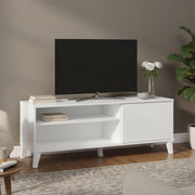 Mobile porta TV Viring, Credenza da soggiorno, Armadio basso per TV, Base parete attrezzata, 135x40 h50 cm, Bianco