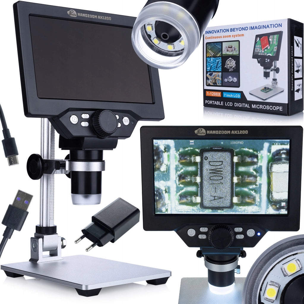 Mikroscopio Digitale LCD 7" Rosfix NanoZoom AX1200 – Ingrandimento 1200x | Saldatore 80W Regolabile 180–500°C