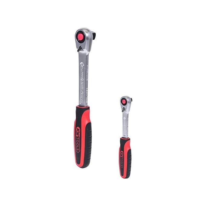 KS TOOLS 920.0002 Serie di Leve a Cricco Slimpower 2 Pezzi 1-4'' + 1-2'' Meccanismo 72 Denti Testa Sottile Sgancio Rapido Impugnatura Ergonomica Bi-componente colore Cromato