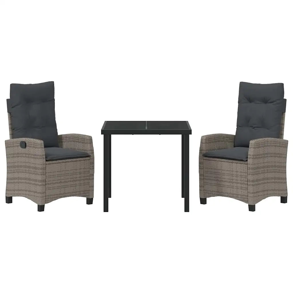 Set da Pranzo per Giardino con cuscino 3 pcs Grigio polyrattan