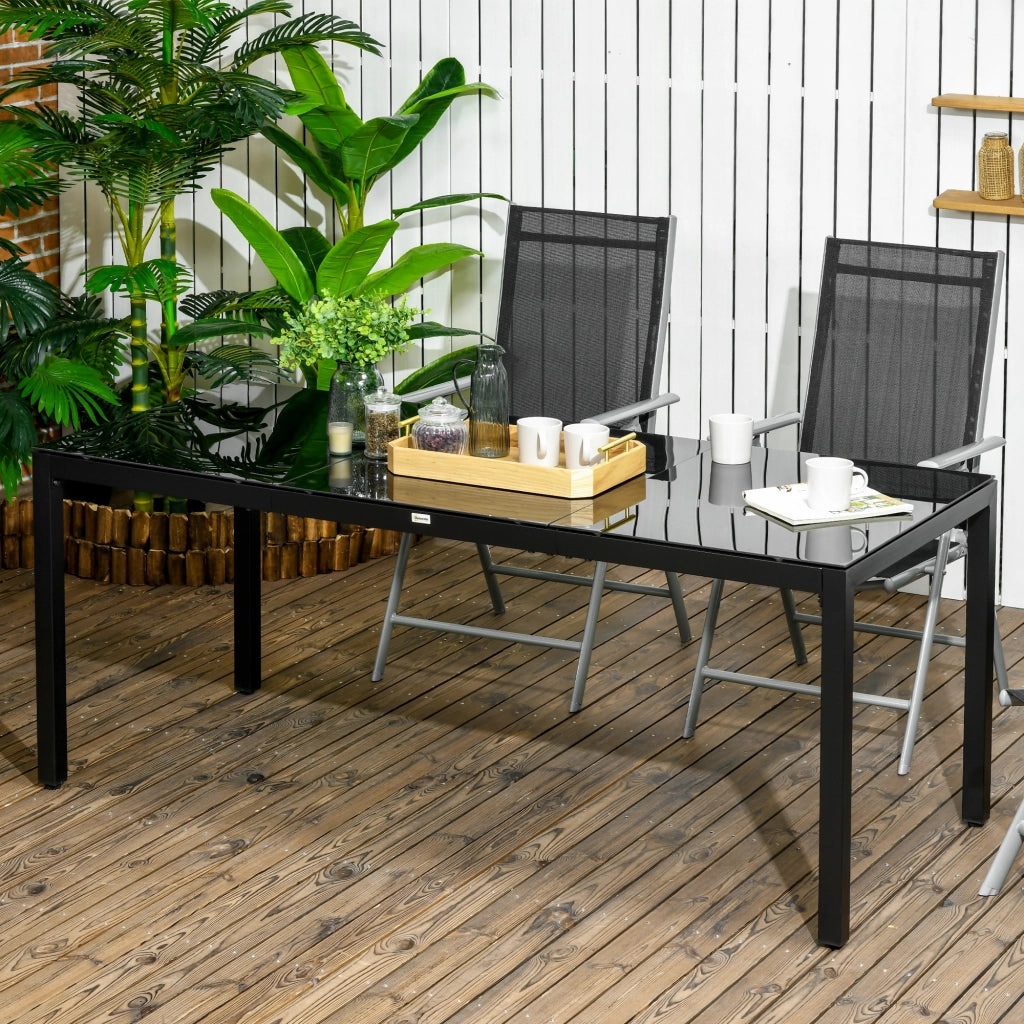 Easycomfort Tavolo da Giardino Rettangolare per 8 Persone in Alluminio e Vetro, 180x80x72cm, Nero