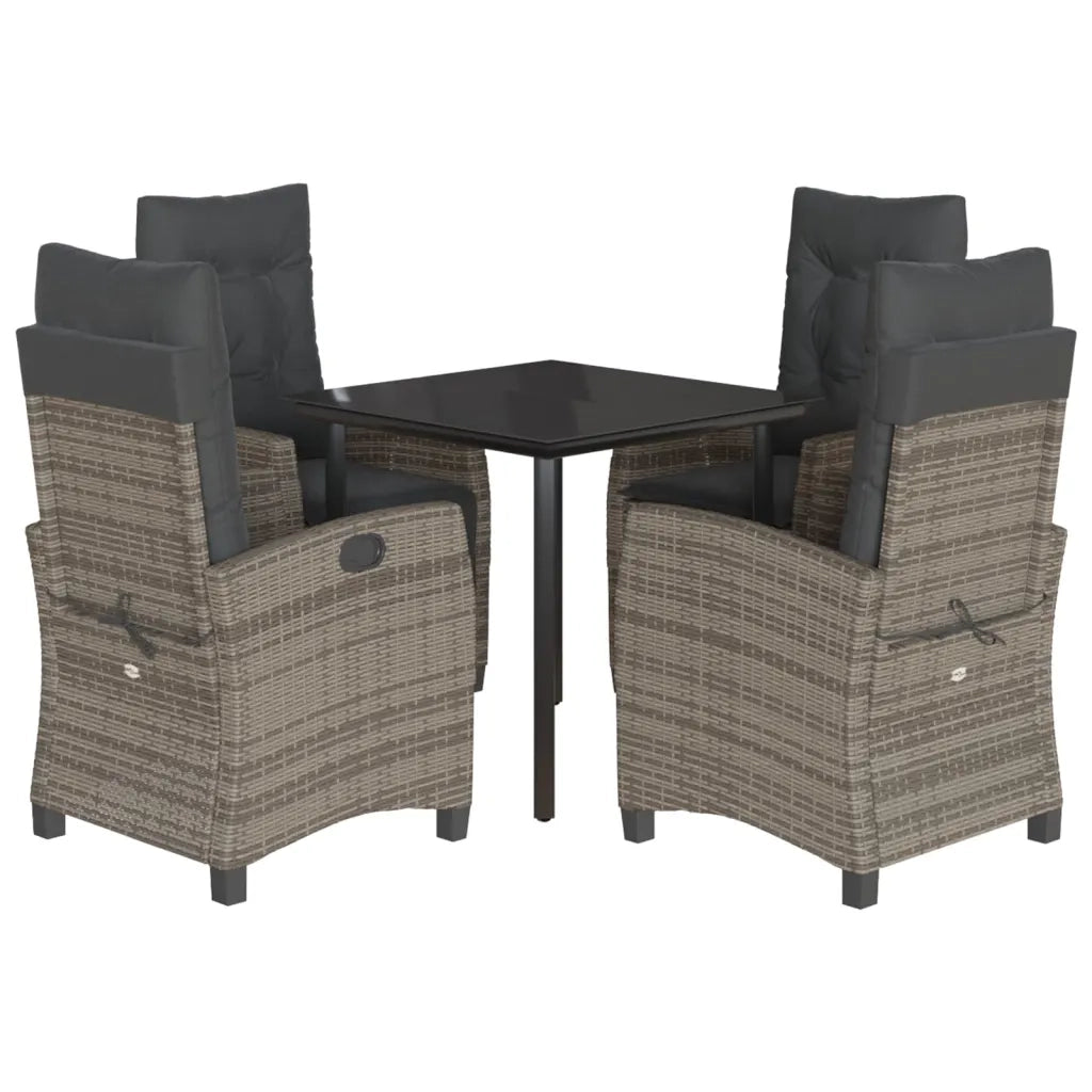 Set da Pranzo da Giardino 5 pz con Cuscini in Polyrattan Grigio