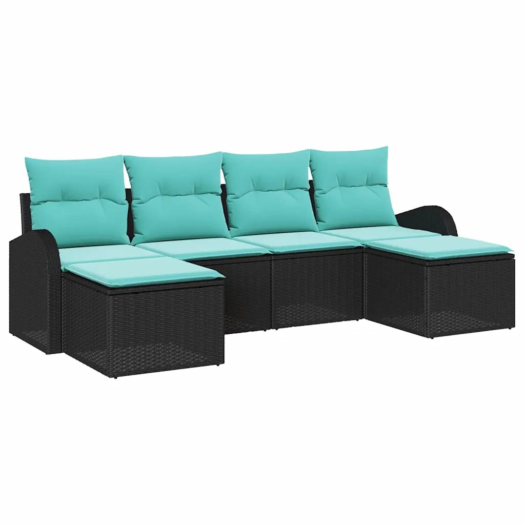 Set di divani con cuscino 6 pcs Nero e Turchese polyrattan 3354825