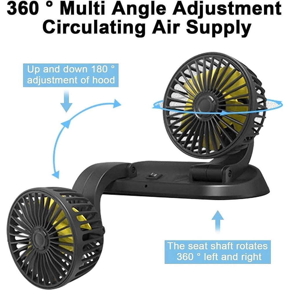 Trade Shop - Mini Ventilatore Elettrico Auto Portatile Ruotabile 2 Teste Suv Camper Camion 12v -
