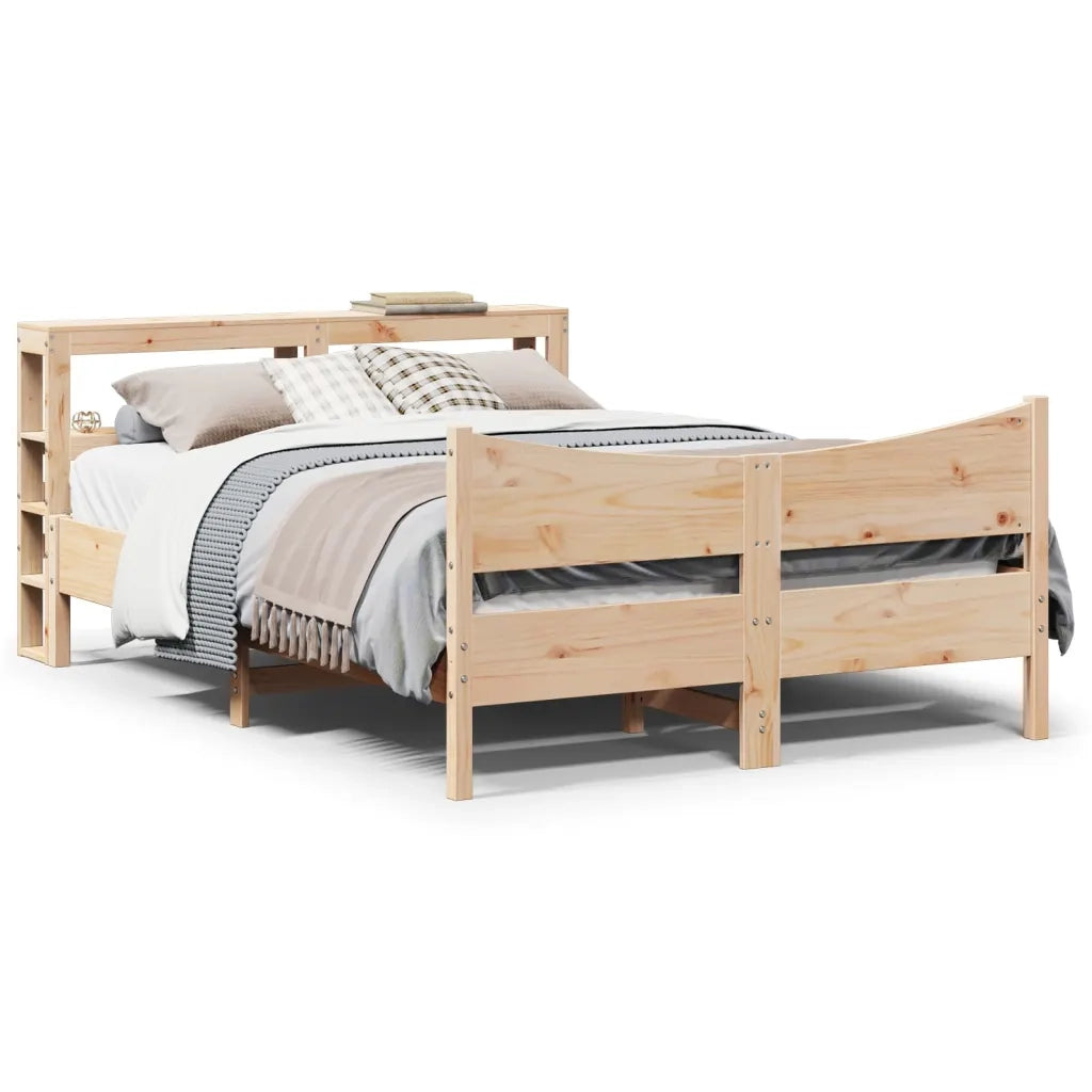 Letto matrimoniale | Letto per adulti | Giroletto con Testiera 140x200 cm in Legno Massello di Pino