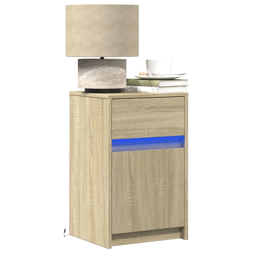 Comodino | Armadio da Notte | Mobiletto da notte con Luci LED Rovere Sonoma in Legno Multistrato