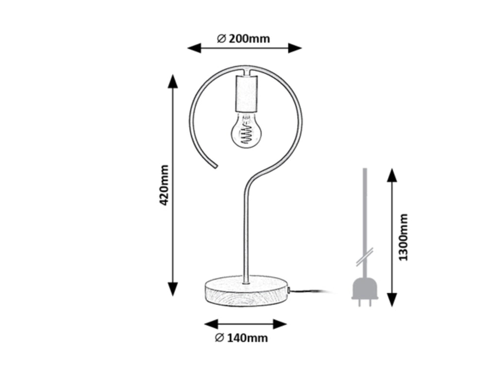 Lampada da tavolo industriale nera/faggio E27 Rufin 3220