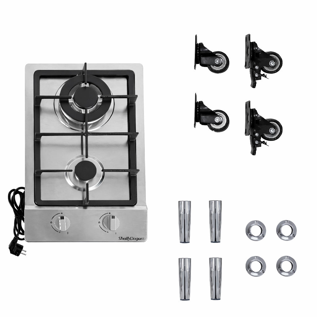 Mobile Mini Cucina 60x40 h85 con Piano Cottura Gas 2 Fuochi Gpl Acciaio Bianco