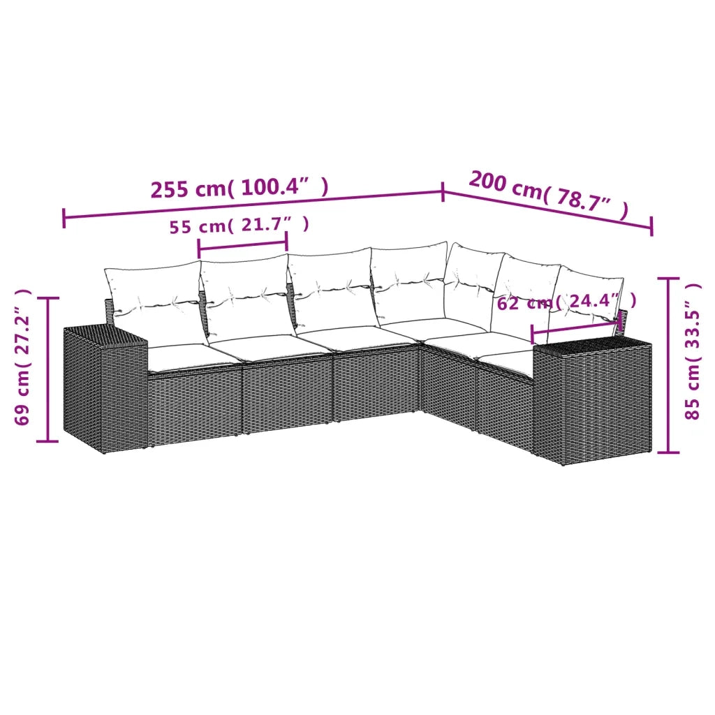 Set Divano da Giardino 6 pz con Cuscini Nero in Polyrattan 3222605
