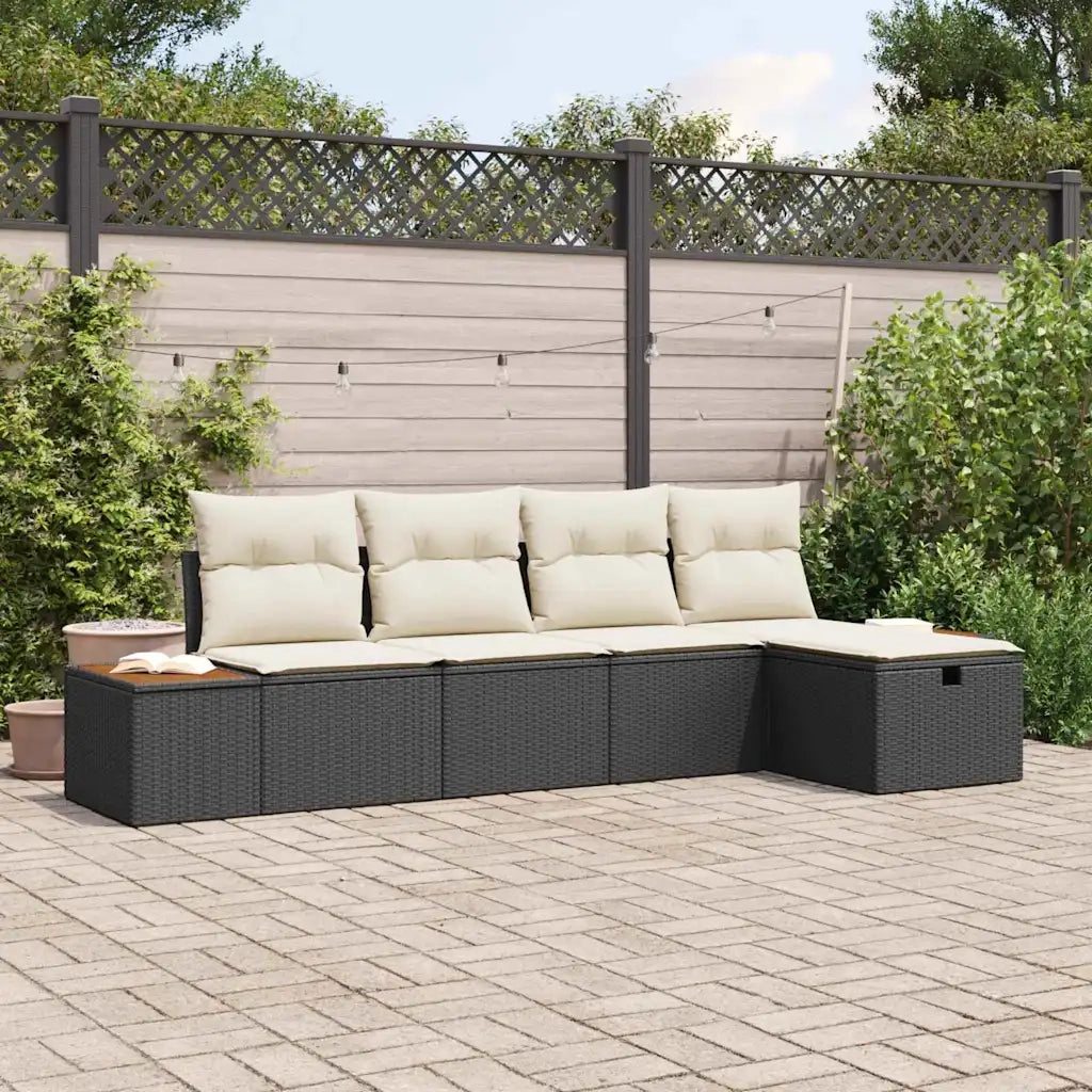 Set Divano da Giardino con cuscino 5 pcs Nero polyrattan 3359619