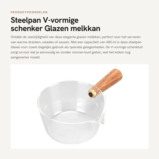 Schenkino in acciaio a forma V - Bicchiere da latte - Manico in legno - Utensili da cucina - Bicchiere in vetro borosilicato - 400 ml - Bicchiere da latte