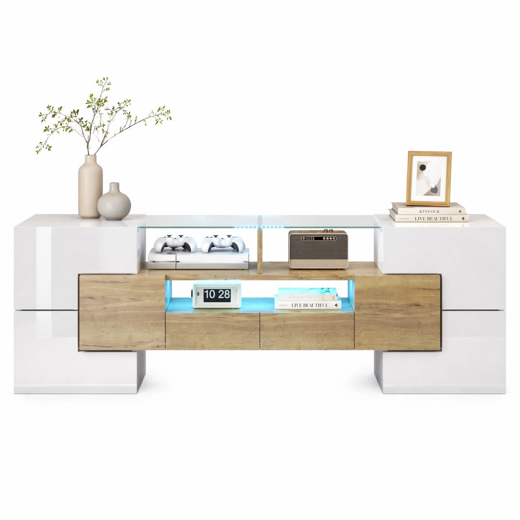 Mobile TV con LED multicolore, 145 cm, bianco e oro