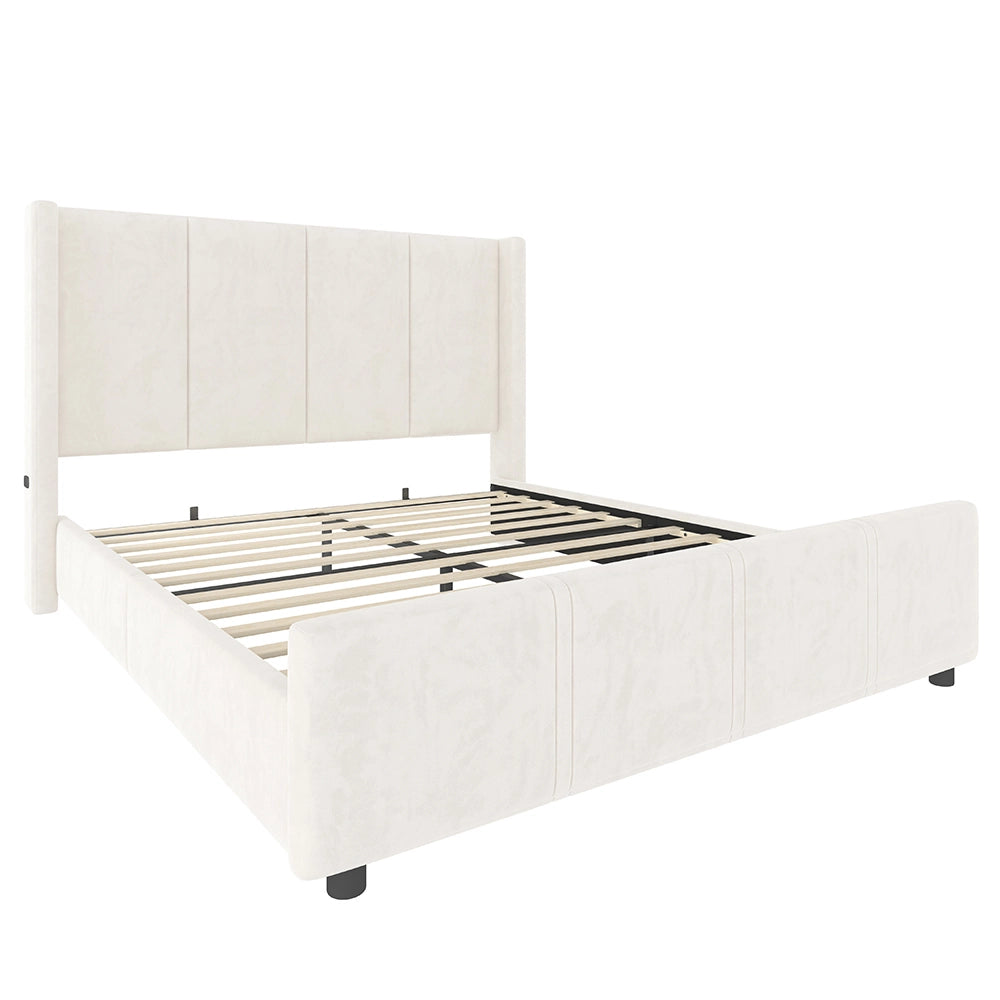 Letto-Xylo-140x200 cm-testiera alta, USB, ferro+legno, beige