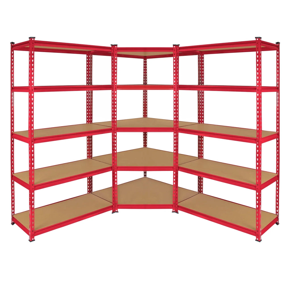 Set Scaffali Metallici ad Angolo 3 Pezzi 90x45x183 cm 5 Ripiani Rosso