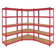 Set Scaffali Metallici ad Angolo 3 Pezzi 90x45x183 cm 5 Ripiani Rosso