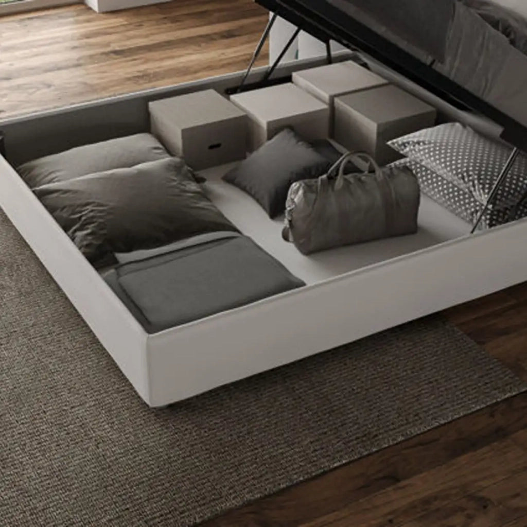 Letto matrimoniale contenitore imbottito 160x190 tessuto Aragona 7 azzurro Adele