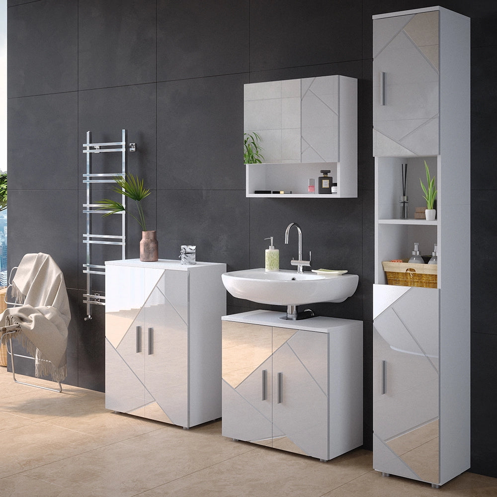 Mobile bagno alto Irma Bianco lucido con inserti 30 x 192 cm Vicco