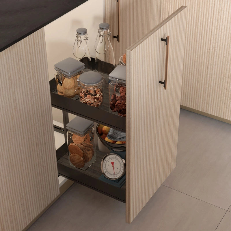 Portabottiglie laterale estraibile Harmony con chiusura soft, Modulo larghezza 150mm altezza 700mm, Acciaio e Legno, G..