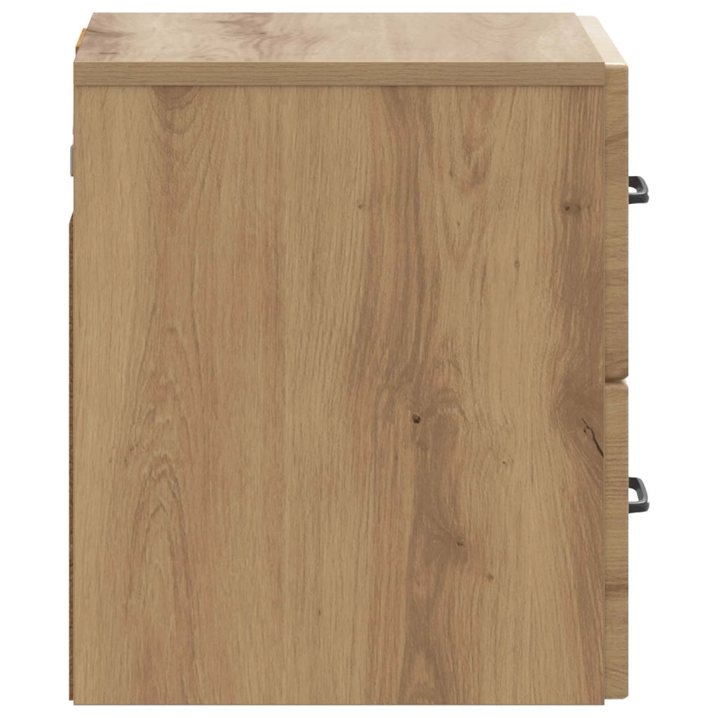 Set di 2 Comodini | Armadio da Notte | Mobiletto da notte a muro con cassetto Rovere Artigianale