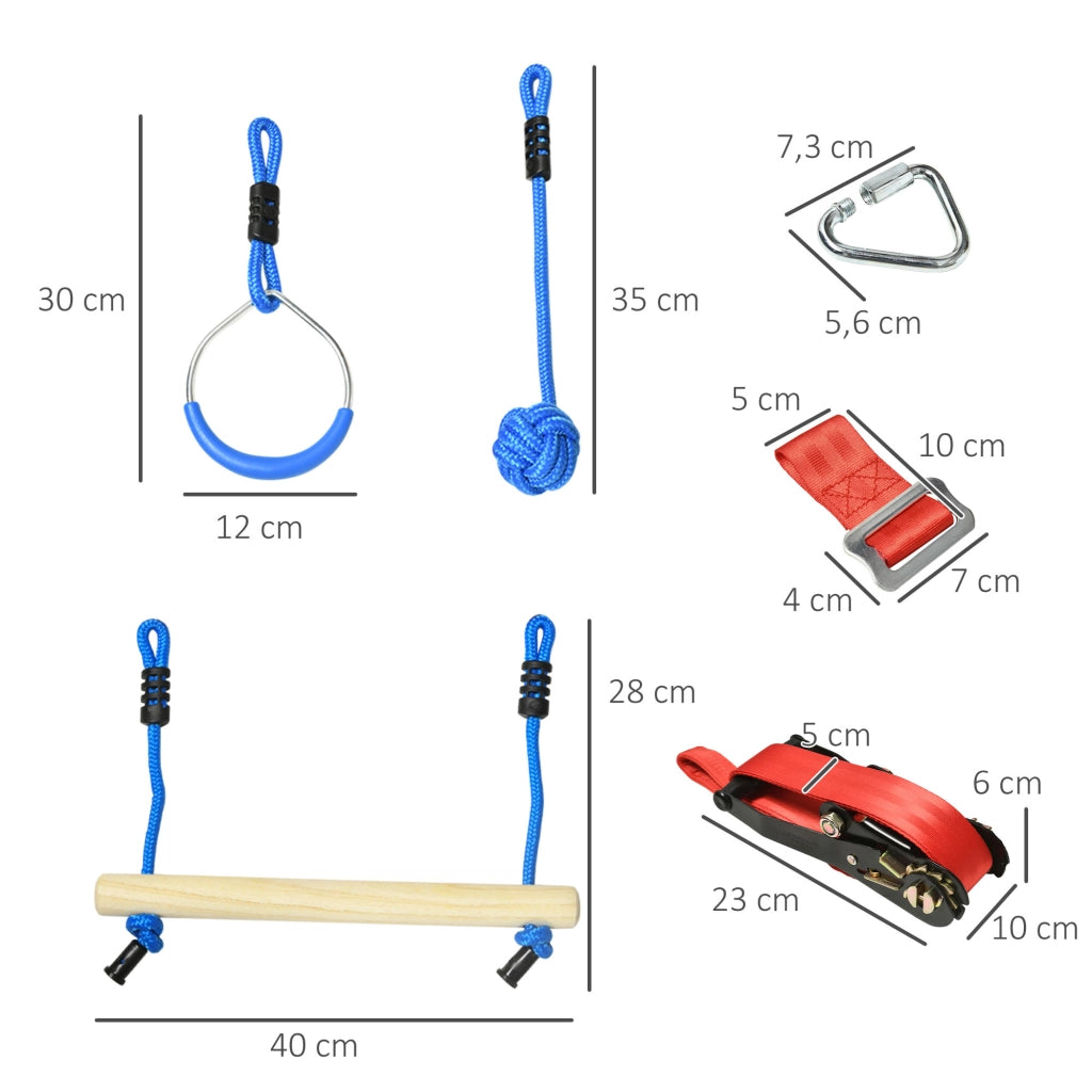 Percorso ostacoli ninja per bambini ¨C Xylo ¨C 30 accessori con slackline 10m blu nero rosso