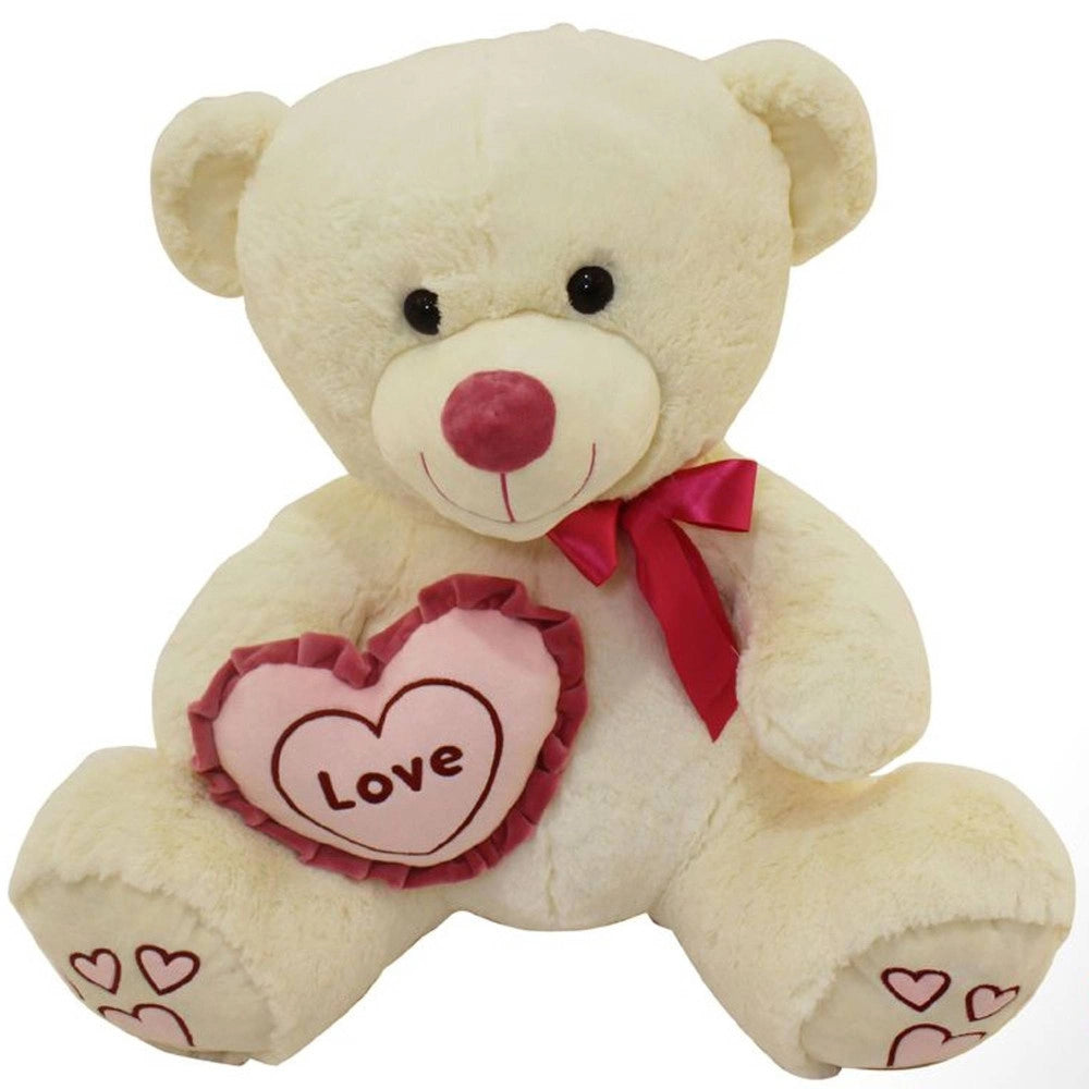 Trade Shop - Peluche Orso Con Cuorel 55cm Pupazzo Bambini Orsacchiotto Morbido San Valentino -