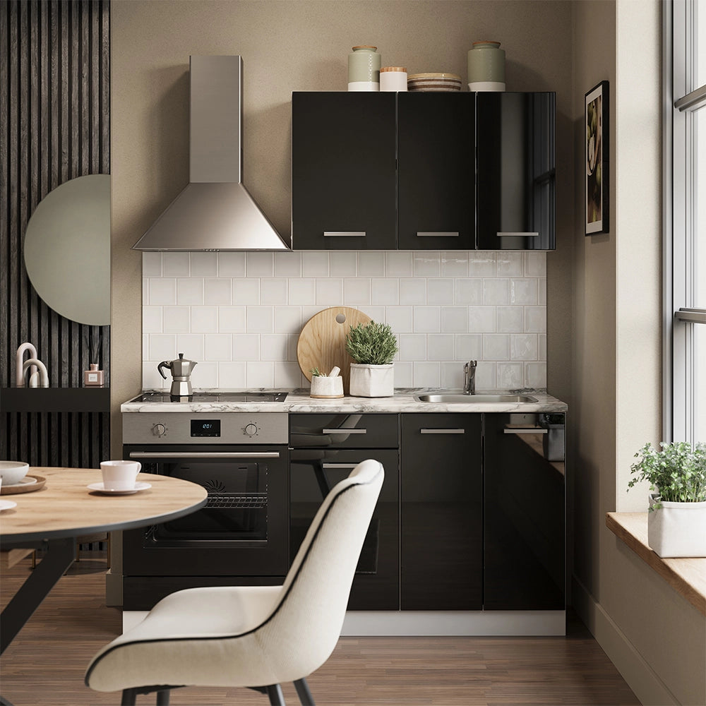 Vicco Cucina monoblocco Nero lucido/bianco 160 cm con colonna forno senza piano di lavoro