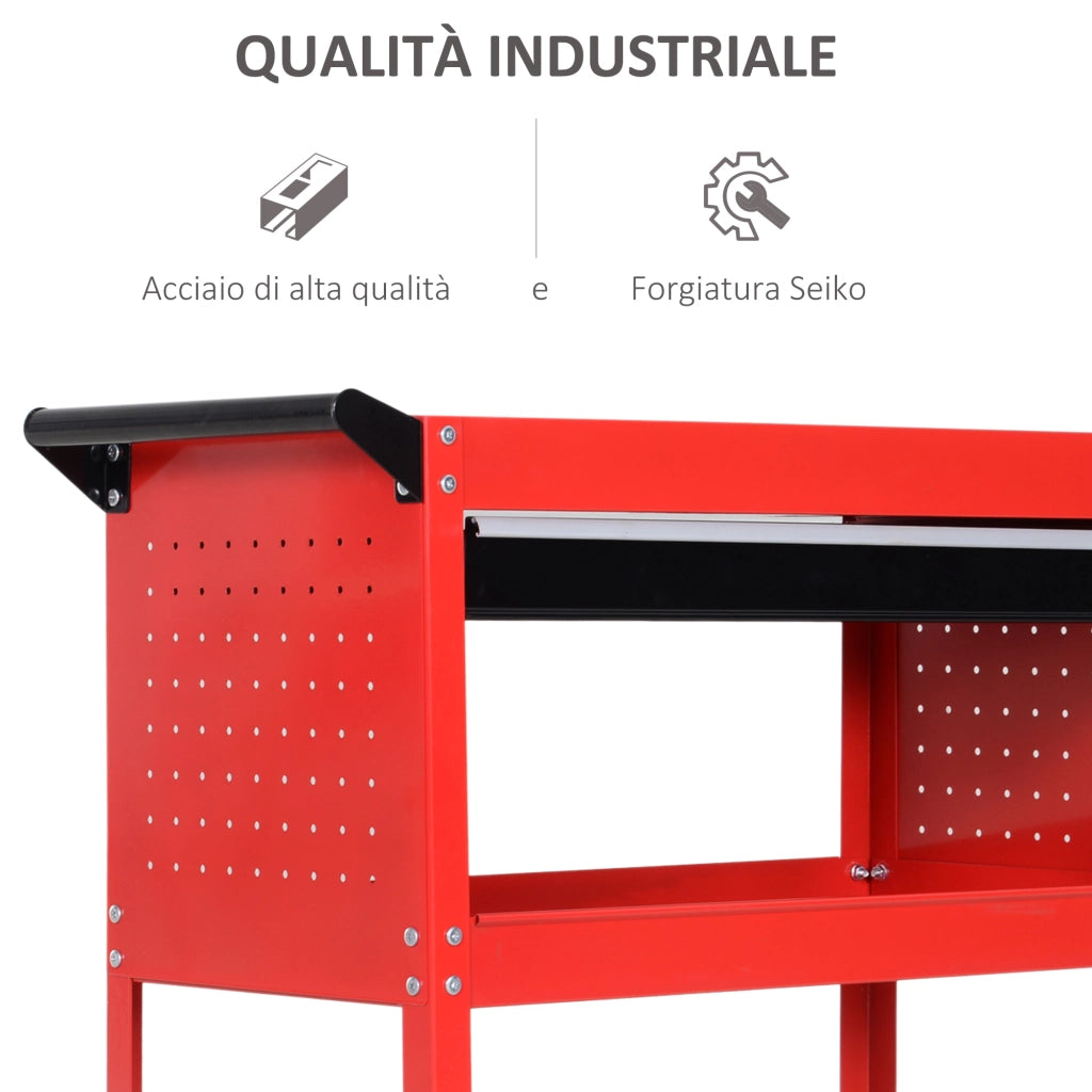 Carrello Porta Utensili con Maniglia e Cassetto 3 Ripiani ¨C Xylo ¨C Acciaio Rosso 82x35x76cm