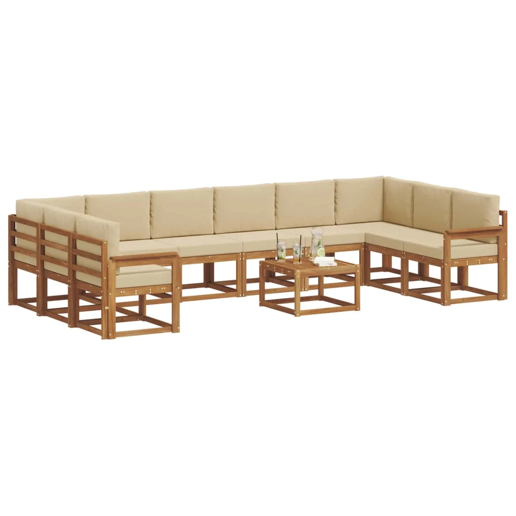 Set di divani da esterno con cuscino 11 pcs Naturale e Beige 3367081