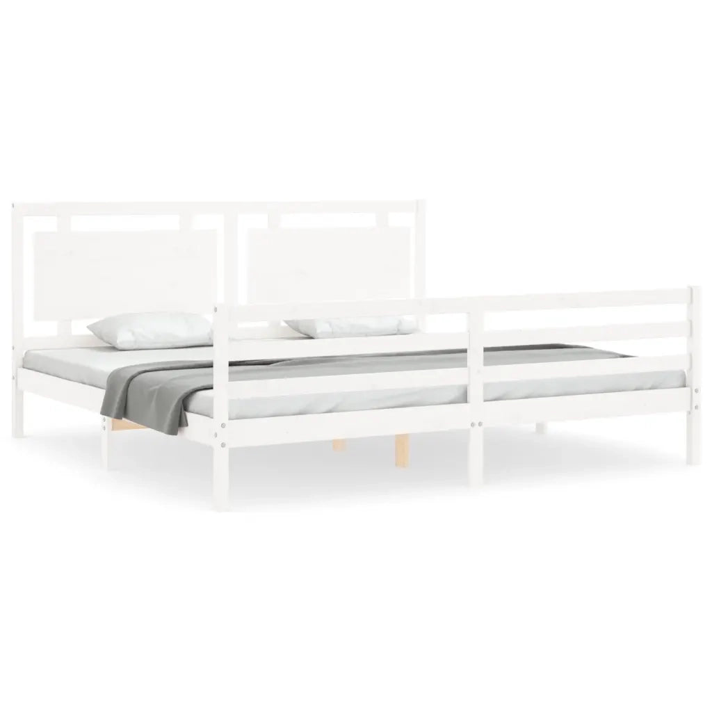 Letto matrimoniale | Letto per adulti | Giroletto con Testiera Bianco 200x200 cm in Legno Massello