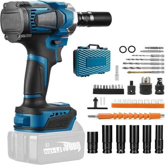 Attrezato a batteria per serratrici 18V - 700 Nm 1/2 pollici senza filo - chiave a batteria con set di chiavi a doppia testa - set di serratrici a batteria