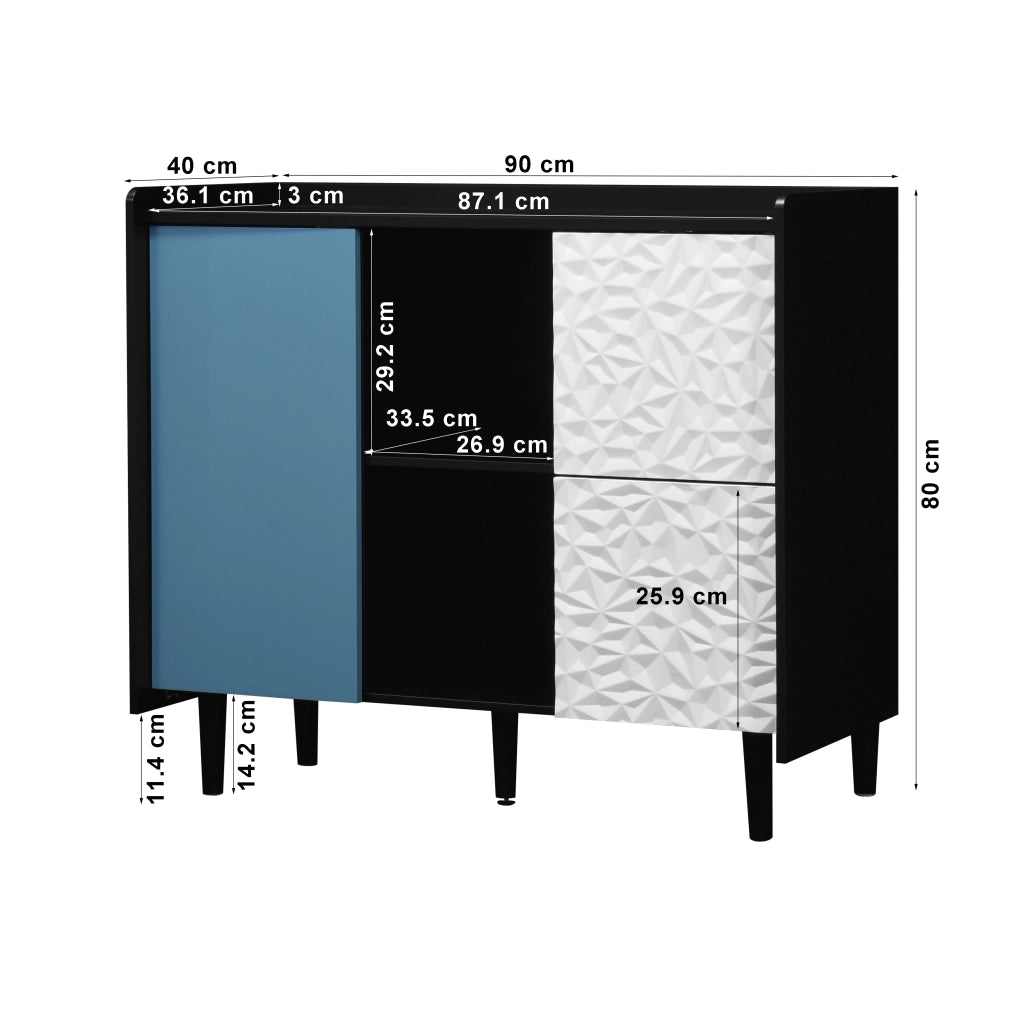 Credenza Moderna con Ante Blu e Cassetti ¨C MINIMAL ¨C Nero/Blu