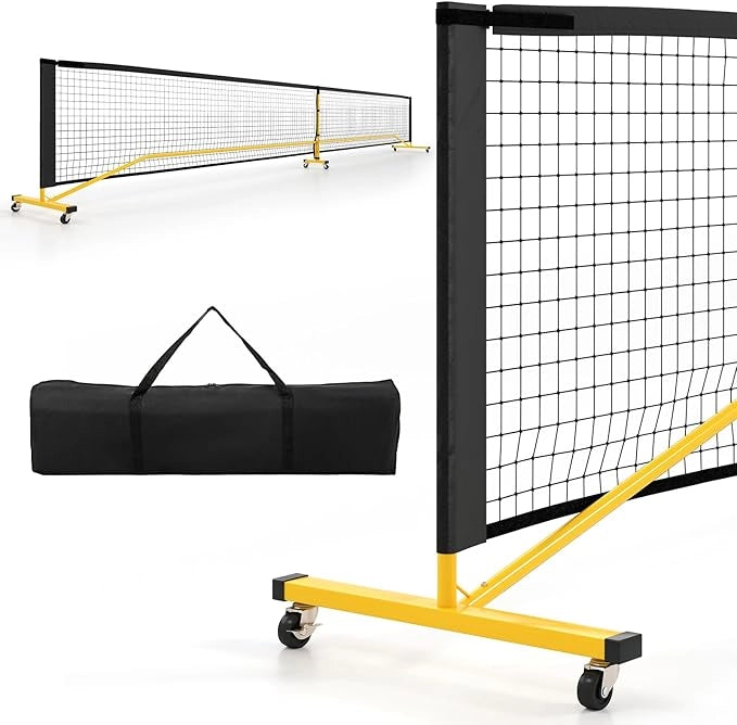 Rete Pickleball Portatile da 6,7 m con Ruote, Rete per Tennis con Telaio in Metello e Borsa da Trasporto, per Badminton ed Allenamento Multifunzionale Resistente da Interno ed Esterno