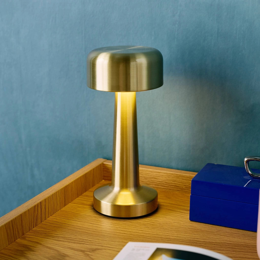 Lampada da tavolo interna led metallo dorato, 9cm, oro